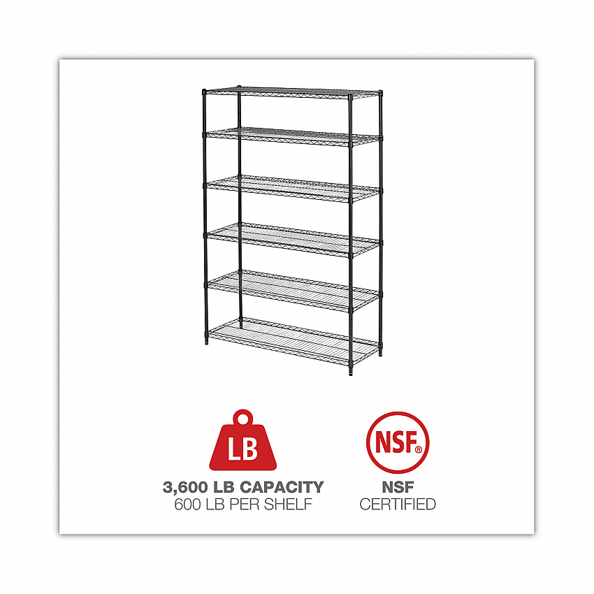 NSF Certified 6-Shelf Wire Shelving Kit, 48w x 18d x 72h, Black Anthracite (SW664818BA)