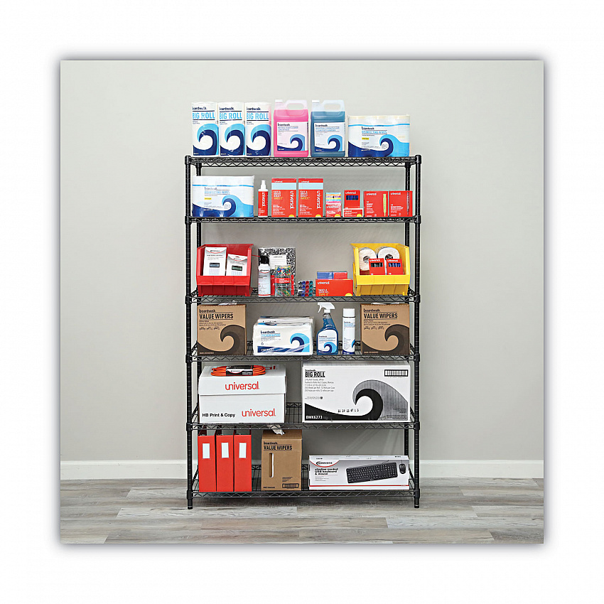 NSF Certified 6-Shelf Wire Shelving Kit, 48w x 18d x 72h, Black Anthracite (SW664818BA)