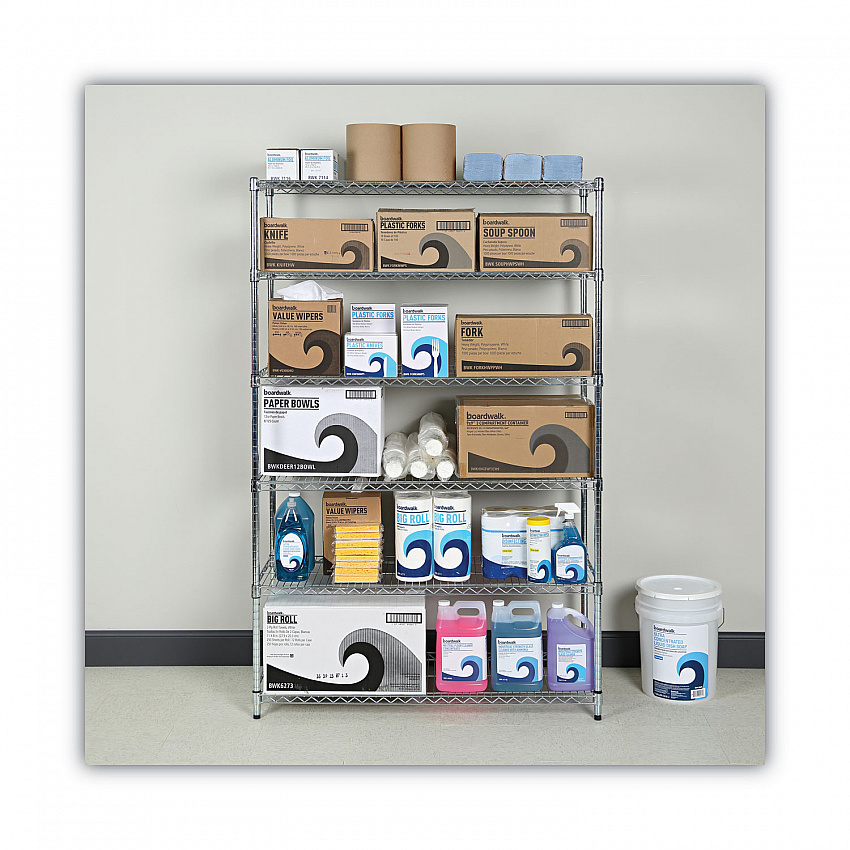 NSF Certified 6-Shelf Wire Shelving Kit, 48w x 18d x 72h, Silver (SW664818SR)