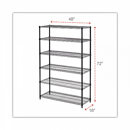 NSF Certified 6-Shelf Wire Shelving Kit, 48w x 18d x 72h, Black (SW664818BL)