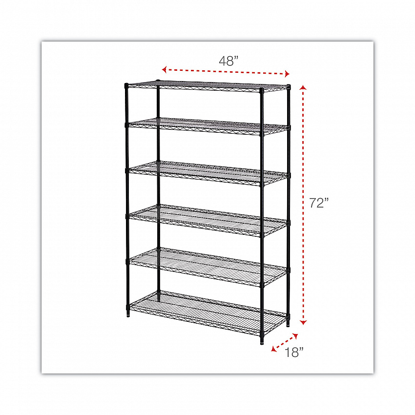 NSF Certified 6-Shelf Wire Shelving Kit, 48w x 18d x 72h, Black (SW664818BL)