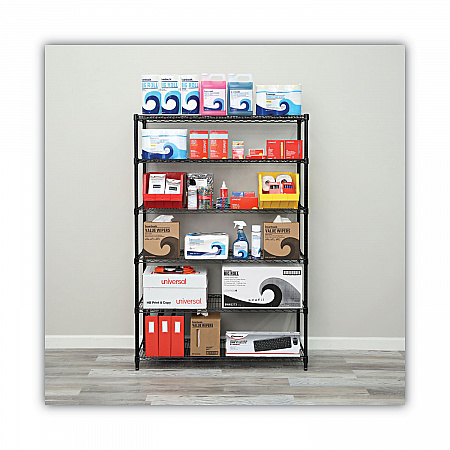 NSF Certified 6-Shelf Wire Shelving Kit, 48w x 18d x 72h, Black (SW664818BL)