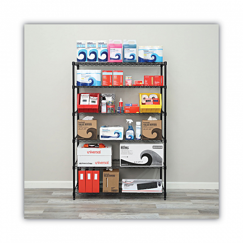 NSF Certified 6-Shelf Wire Shelving Kit, 48w x 18d x 72h, Black (SW664818BL)