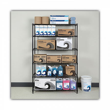 NSF Certified 6-Shelf Wire Shelving Kit, 48w x 18d x 72h, Black (SW664818BL)
