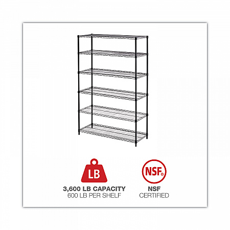 NSF Certified 6-Shelf Wire Shelving Kit, 48w x 18d x 72h, Black (SW664818BL)