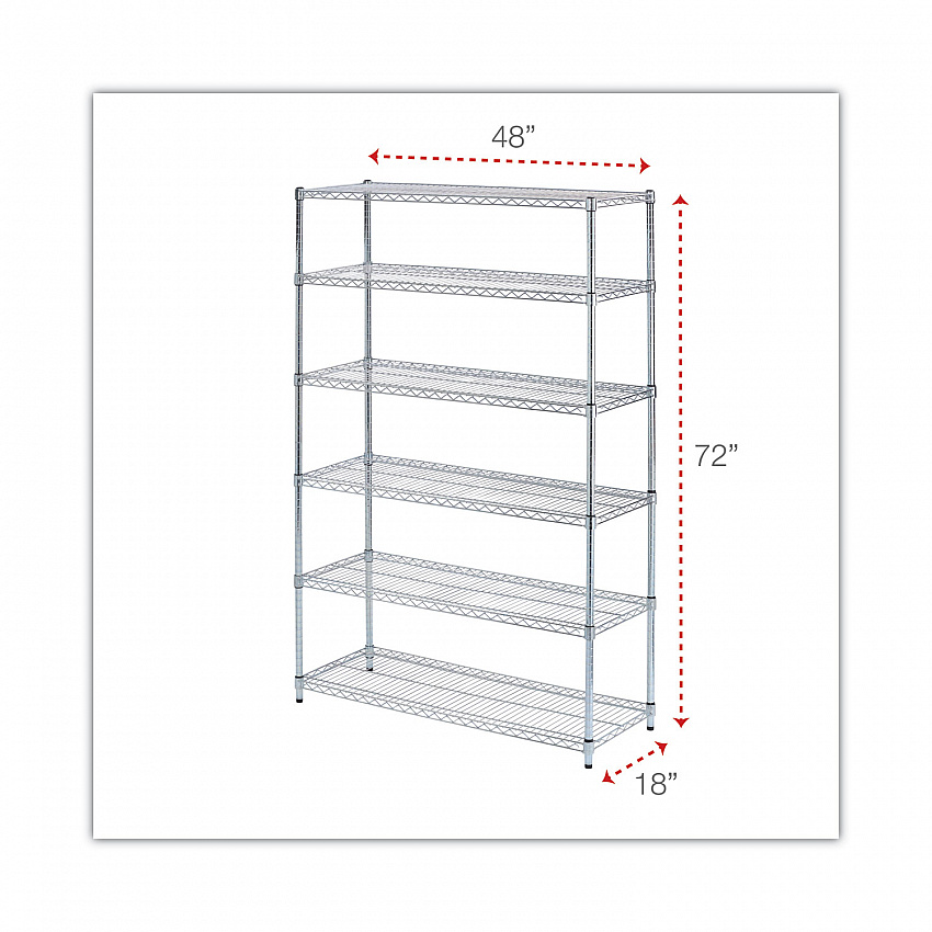 NSF Certified 6-Shelf Wire Shelving Kit, 48w x 18d x 72h, Silver (SW664818SR)