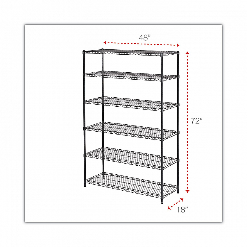 NSF Certified 6-Shelf Wire Shelving Kit, 48w x 18d x 72h, Black Anthracite (SW664818BA)