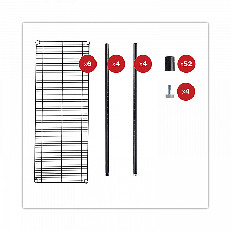 NSF Certified 6-Shelf Wire Shelving Kit, 48w x 18d x 72h, Black (SW664818BL)