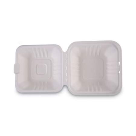 Boardwalk Bagasse Food Containers, Hinged-Lid, 1-Compartment 6 x 6 x 3.19, White, 125/Sleeve, 4 Sleeves/Carton (HINGEWF1CM6)