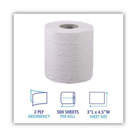 Boardwalk Two-Ply Toilet Tissue, Septic Safe, White, 4.5 x 3, 500 Sheets/Roll, 96 Rolls/Carton (6180)