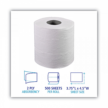 Two-Ply Toilet Tissue, Septic Safe, White, 500 Sheets/Roll, 96 Rolls/Carton (6150)