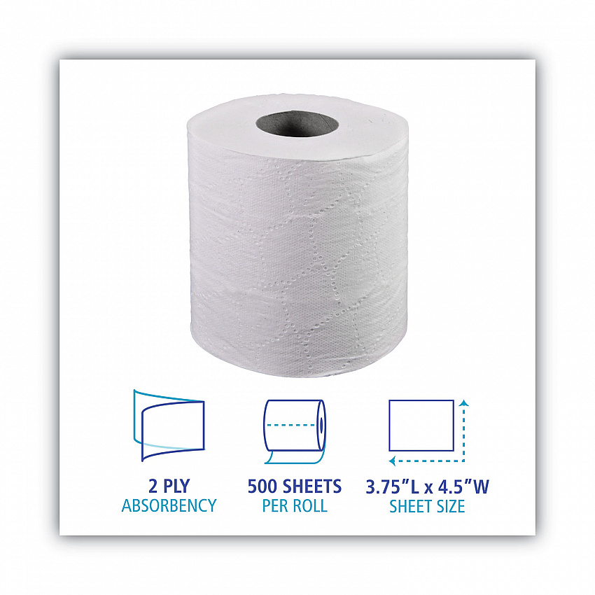 Two-Ply Toilet Tissue, Septic Safe, White, 500 Sheets/Roll, 96 Rolls/Carton (6150)