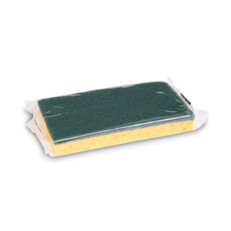 Boardwalk Scrubbing Sponge, Medium Duty, 3.6 x 6.1, 0.75" Thick, Yellow/Green, Individually Wrapped, 20/Carton (174)