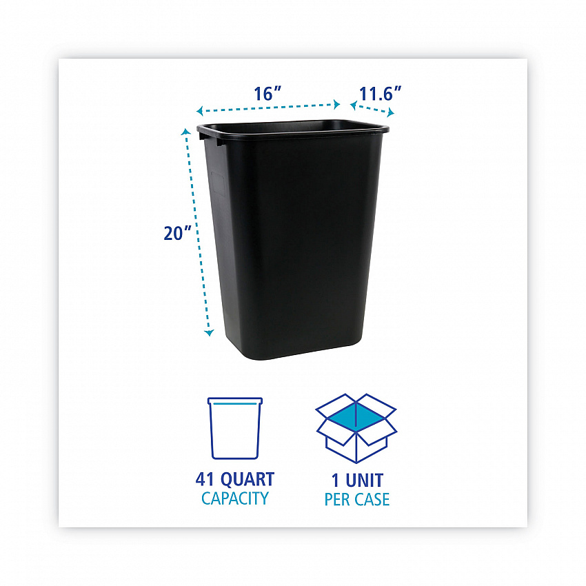 Soft-Sided Wastebasket, 41 qt, Plastic, Black (41QTWBBLA)
