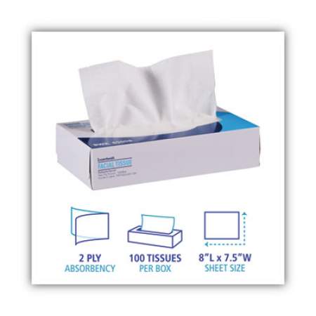Boardwalk Office Packs Facial Tissue, 2-Ply, White, Flat Box, 100 Sheets/Box, 30 Boxes/Carton (6500B)