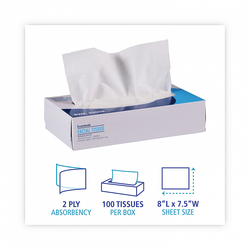 Office Packs Facial Tissue, Flat Box, 2-Ply, White, 100 Sheets/Box, 30 Boxes/Carton (6500B)