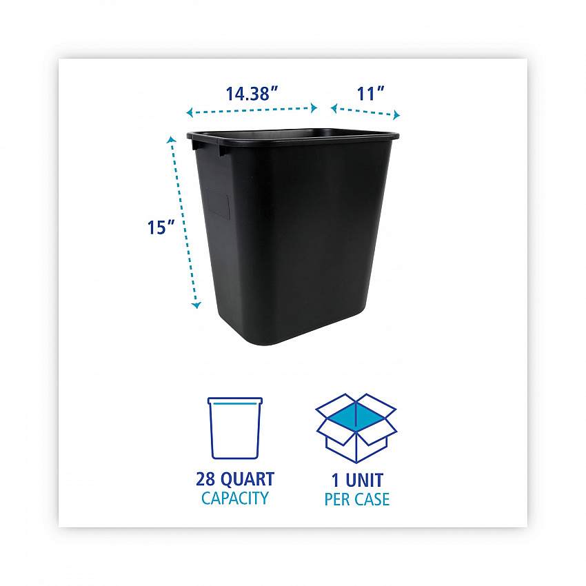Soft-Sided Wastebasket, 28 qt, Plastic, Black (28QTWBBLA)