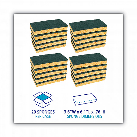 Medium-Duty Scrubbing Sponge, Individually Wrapped, 3.6 x 6.1, 0.75