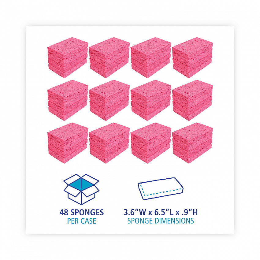 Small Cellulose Sponge, 3.6 x 6.5, 0.9" Thick, Pink, 2/Pack, 24 Packs/Carton (CS1A)