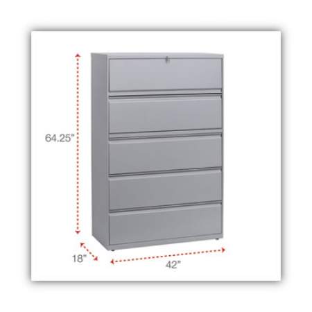 Alera Lateral File, 5 Legal/Letter/A4/A5-Size File Drawers, 1 Roll-Out Posting Shelf, Light Gray, 42" x 18" x 64.25" (LF4267LG)