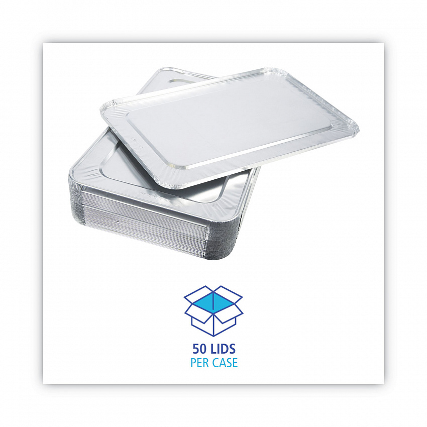 Aluminum Steam Table Pan Lids, Fits Full-Size Deep Pan, 380 Gauge, 0.63" Deep, 12.88 x 20.81, 50/Carton (LIDSTEAMFL)