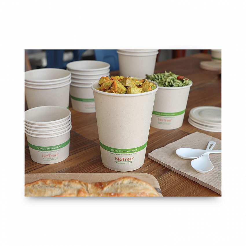 No Tree Paper Bowls, 32 oz, 4.4" Diameter x 5.8" h, Natural, Sugarcane, 500/Carton (BOSU32)