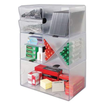 deflecto Stackable Cube Organizer, Divided, Clear, 6 x 6 x 6 (350701)