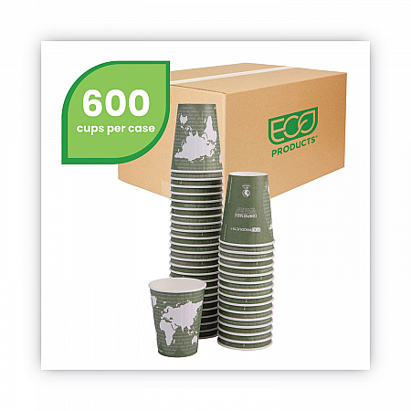 World Art Renewable and Compostable Insulated Hot Cups, 12 oz, Paper, Brown/White, 40/Pack, 15 Packs/Carton (EPBNHC12WD)