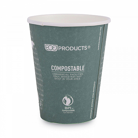 World Art Renewable and Compostable Insulated Hot Cups, 12 oz, Paper, Brown/White, 40/Pack, 15 Packs/Carton (EPBNHC12WD)