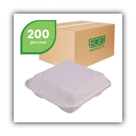 Eco-Products Renewable and Compostable Sugarcane Clamshells, 9 x 9 x 3, White, 50/Pack, 4 Packs/Carton (EPHC91)