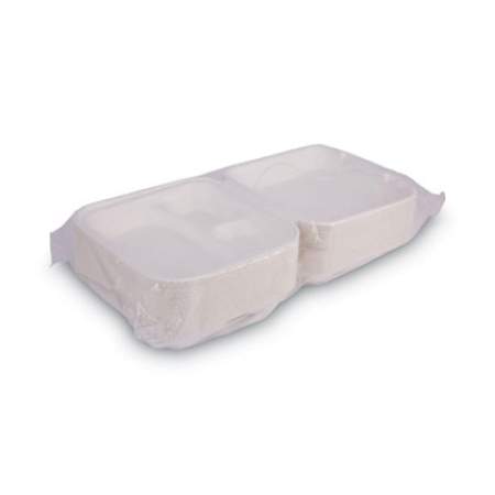 Eco-Products Renewable and Compost Sugarcane Clamshells, 3-Compartment, 9 x 9 x 3, White, 50/Pack, 4 Packs/Carton (EPHC93)