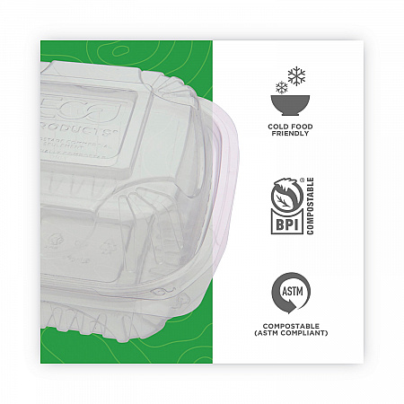 Renewable and Compostable Clear Clamshell Hinged Food Containers, 6 x 6 x 3, Plastic, 80/Pack, 3 Packs/Carton (EPLC6)