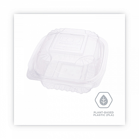 Renewable and Compostable Clear Clamshell Hinged Food Containers, 6 x 6 x 3, Plastic, 80/Pack, 3 Packs/Carton (EPLC6)