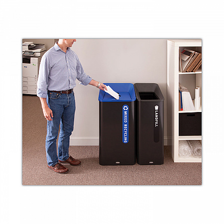 Sustain Decorative Refuse with Recycling Lid, 15 gal, Metal/Plastic, Black (2078967)