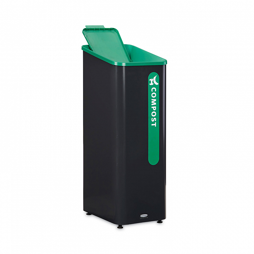 Sustain Decorative Refuse with Recycling Lid, 15 gal, Metal/Plastic, Black/Green (2078991)