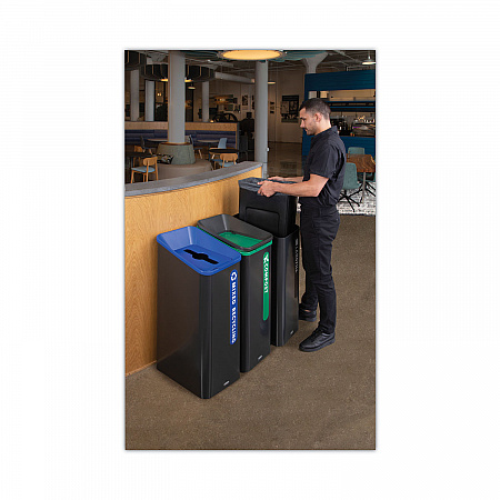 Sustain Decorative Refuse with Recycling Lid, 15 gal, Metal/Plastic, Black (2078967)