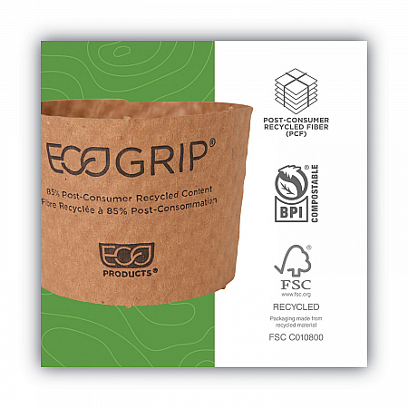 EcoGrip Recycled Content Hot Cup Sleeve, Fits 12, 16, 20, 24 oz Cups, Kraft, 1,300/Carton (EG2000)