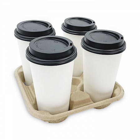 Cup Carrier Tray, 8 oz to 32 oz, Four Cups, Kraft, 300/Carton (4CUPCARRIER)