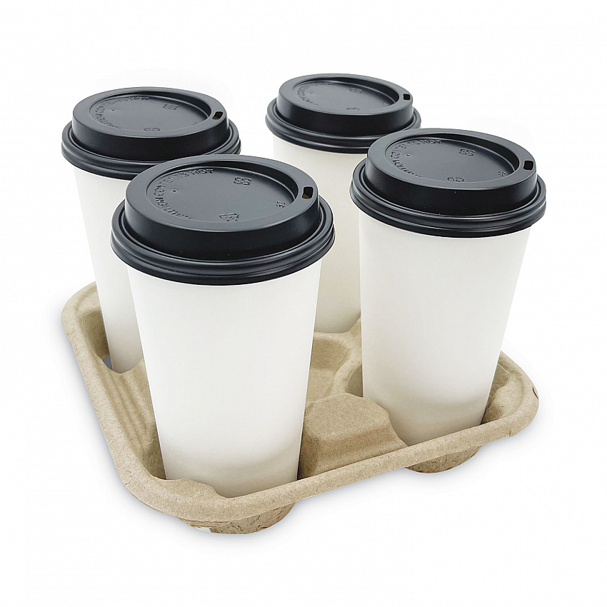 Cup Carrier Tray, 8 oz to 32 oz, Four Cups, Kraft, 300/Carton (4CUPCARRIER)