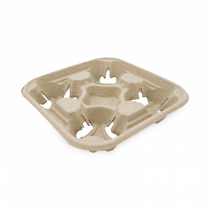 Cup Carrier Tray, 8 oz to 32 oz, Four Cups, Kraft, 300/Carton (4CUPCARRIER)