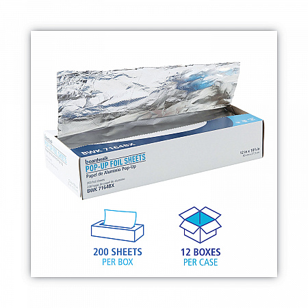 Standard Aluminum Foil Pop-Up Sheets, 63 Gauge, 12 x 10.75, 200/Box, 12 Boxes/Carton (7164)