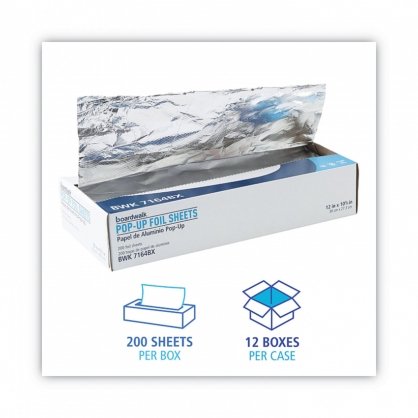 Standard Aluminum Foil Pop-Up Sheets, 63 Gauge, 12 x 10.75, 200/Box, 12 Boxes/Carton (7164)