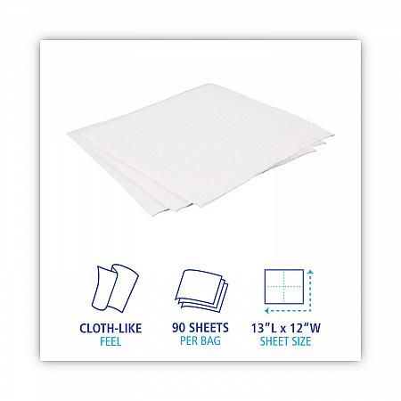 DRC Wipers, 12 x 13, White, 90 Bag, 12 Bags/Carton (V030QPW)
