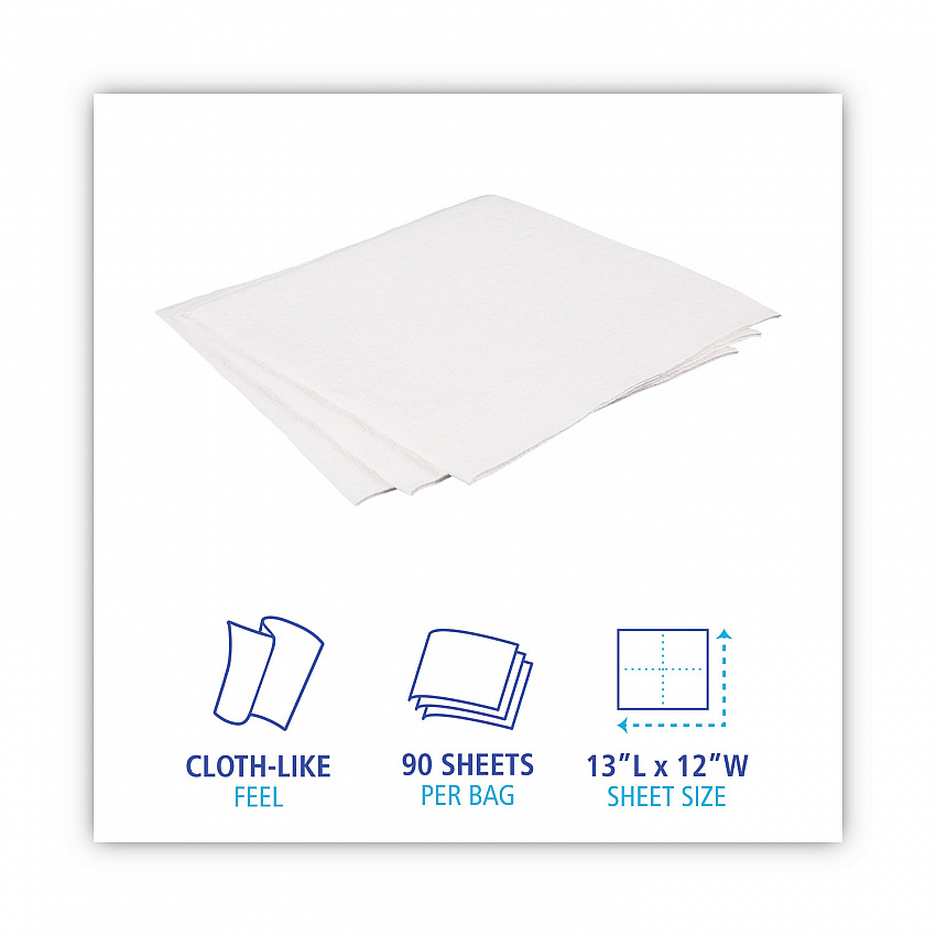 DRC Wipers, 12 x 13, White, 90 Bag, 12 Bags/Carton (V030QPW)