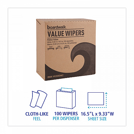 DRC Wipers, 9.33 x 16.5, White, 100 Dispenser Packs, 9 Dispenser Packs/Carton (V030IDW2)