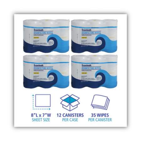 Boardwalk Disinfecting Wipes, 8 x 7, Lemon Scent, 75/Canister, 3 Canisters/Pack, 4/Pks/Ct (455W753CT)
