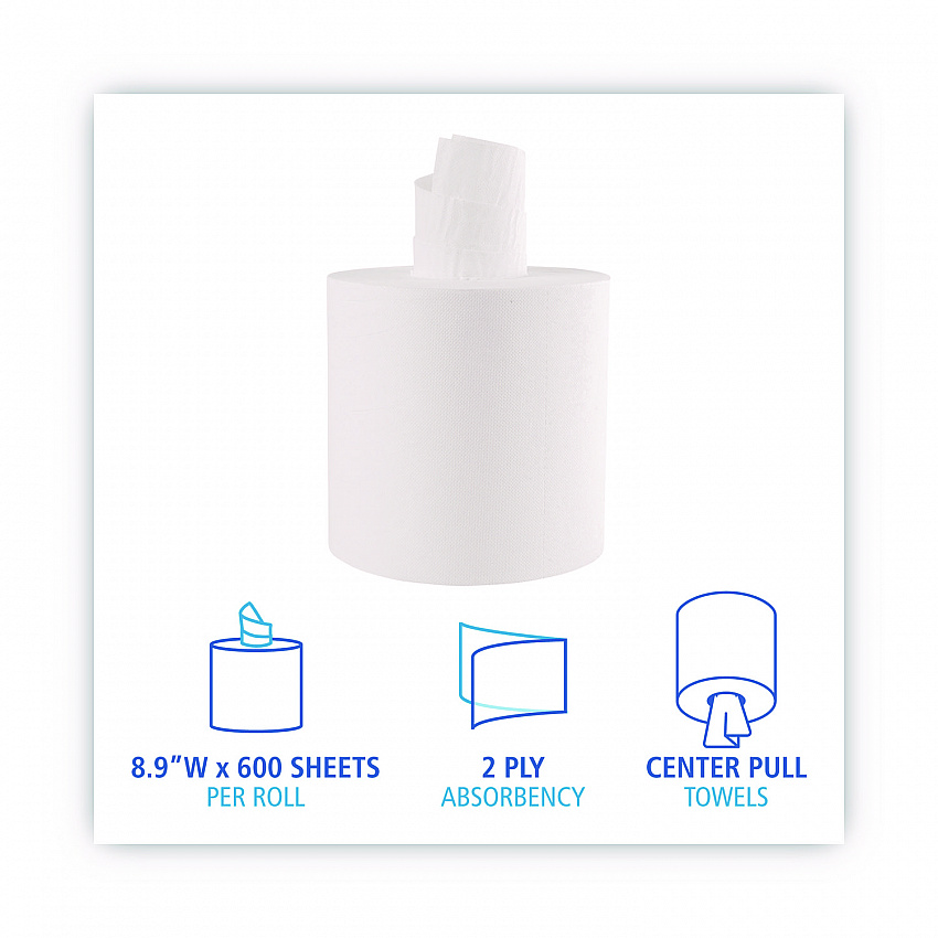 Center-Pull Roll Towels, 2-Ply, 7.6 x 8.9, White, 600/Roll, 6/Carton (410321)