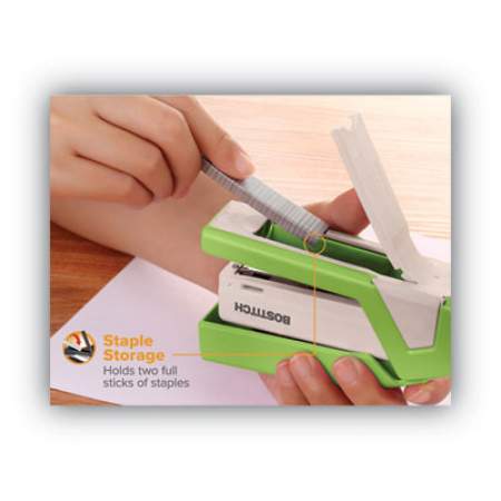 Bostitch InJoy Spring-Powered Compact Stapler, 20-Sheet Capacity, Green (1513)