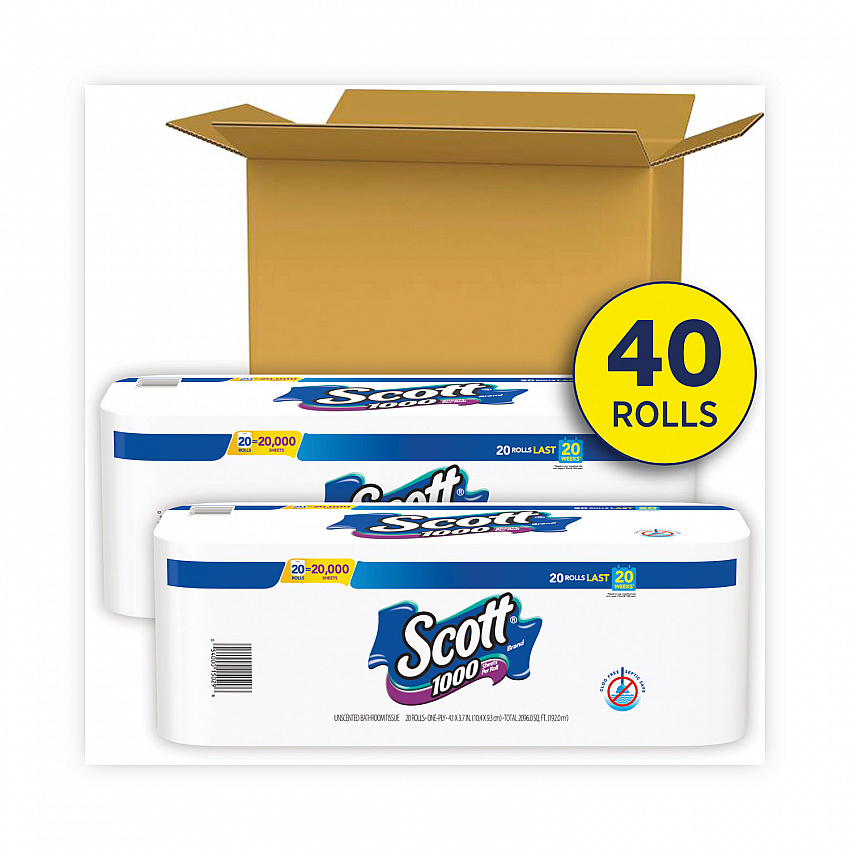 1000 Bathroom Tissue, Septic Safe, 1-Ply, White, 1,000 Sheets/Roll, 20 Rolls/Pack, 2 Packs/Carton (20032CT)