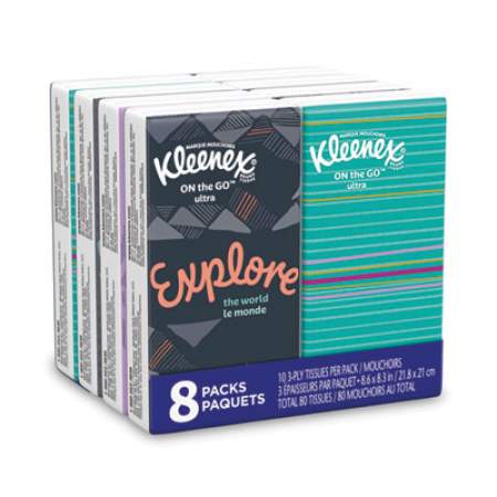 Kleenex On The Go Packs Facial Tissues, 3-Ply, White, 10 Sheets/Pouch, 8 Pouches/Pack (46651)